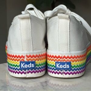 Keds Rainbow Pride Canvas Platform Sneakers Embroidered Zig Zag White Gold